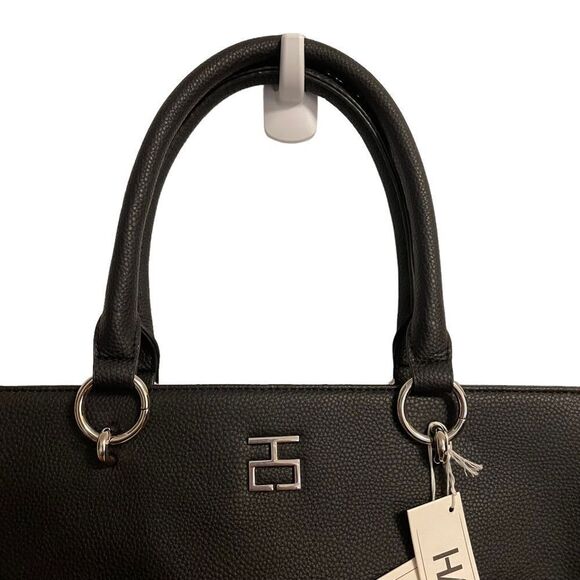 Hadel Black Vegan Faux Leather Tote Bag NWT - Picture 3 of 7